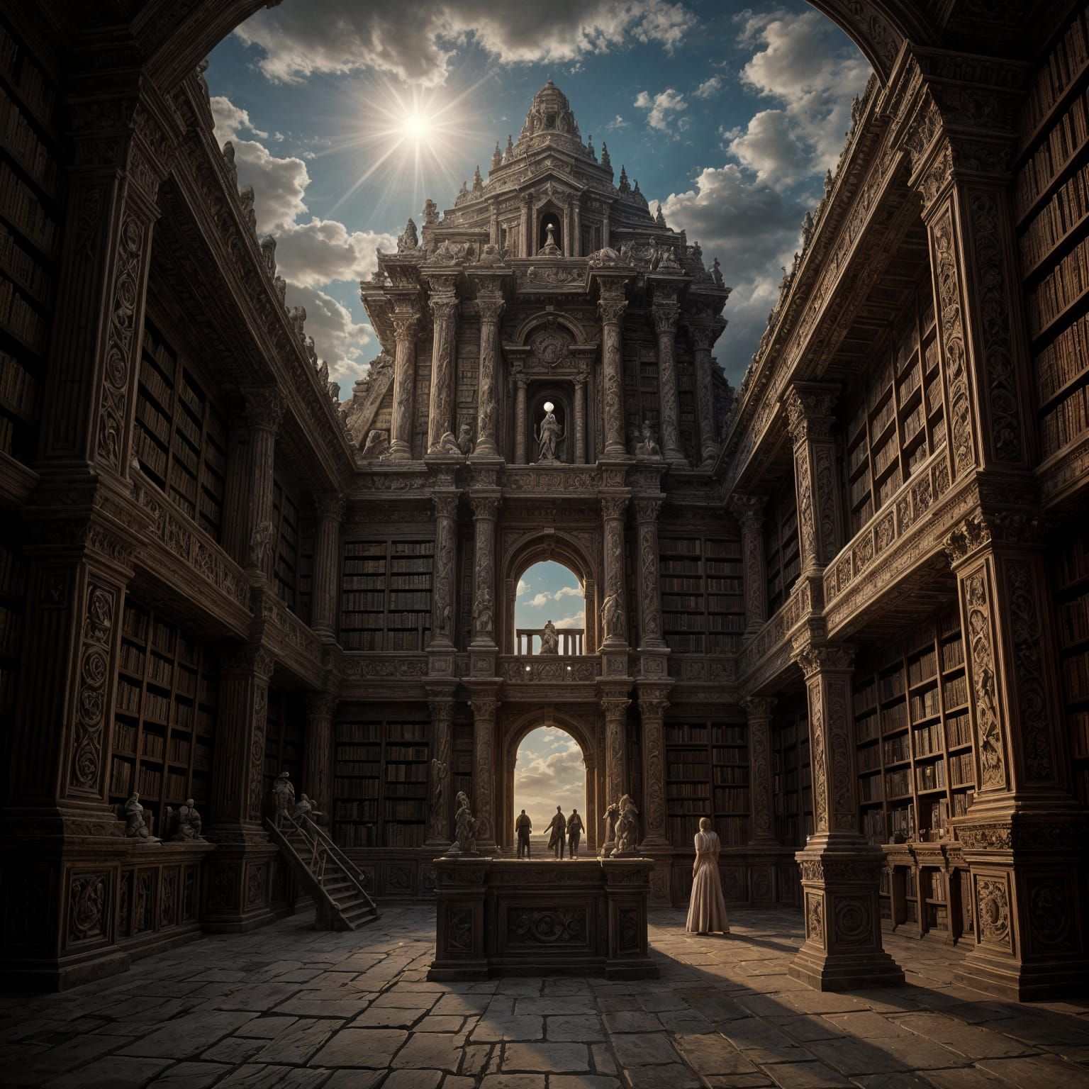 Ancient Mountain Library: Epic Fantasy Cinematic Scene