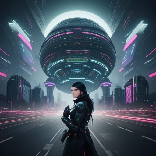 Girl Contemplates Futuristic Megastructure