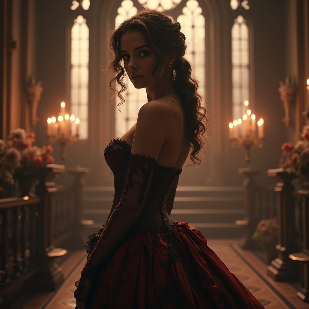 Elegant Victorian Lady in a Gothic Mansion