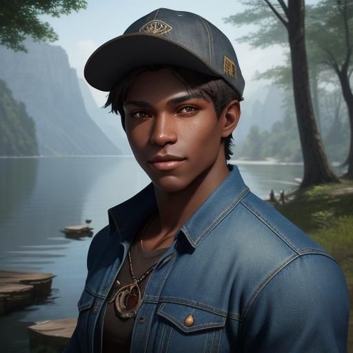 Teenage Boy Portrait with Lake, Hyperdetailed Lighting