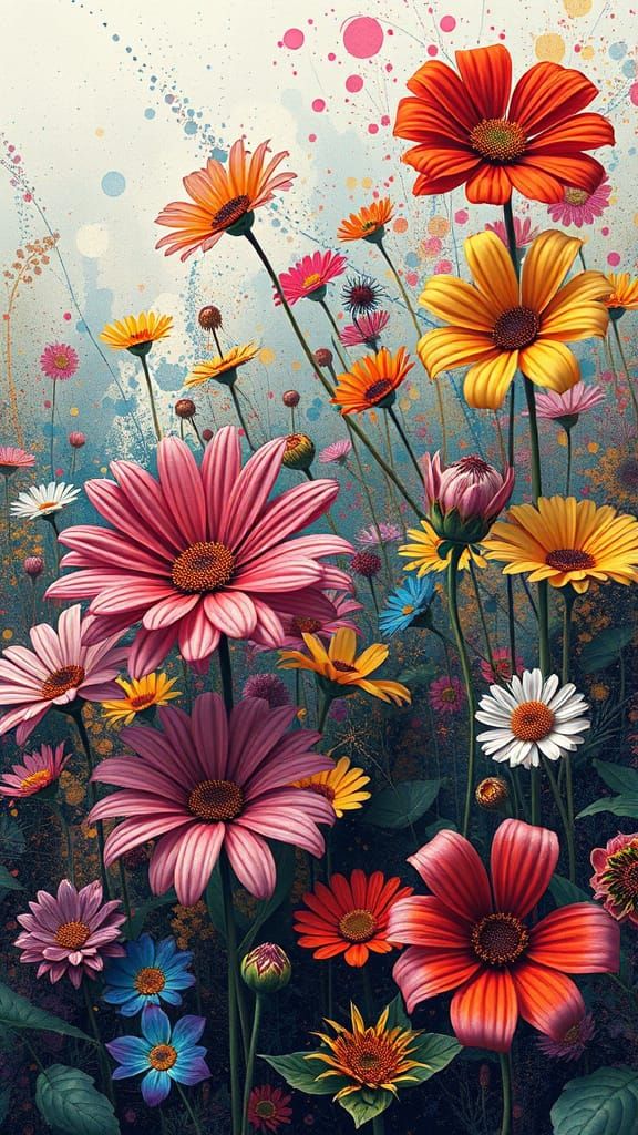 Dreamlike Floral Tapestry in Vibrant, Expressive Colors