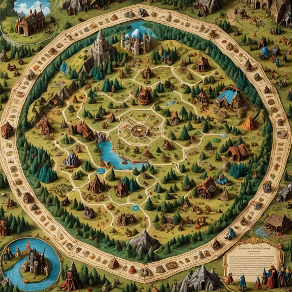 Detailed Medieval Strategy Board Game on Parchment