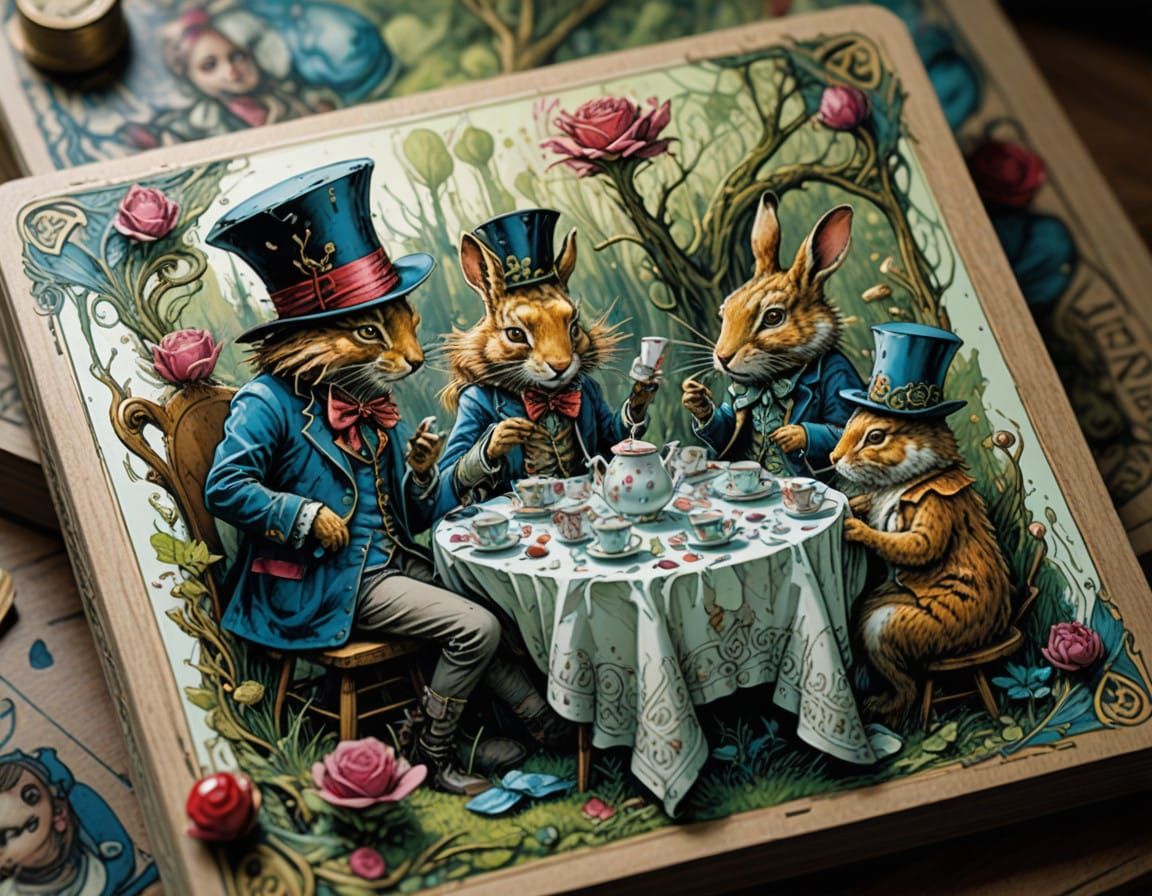 Whimsical Wonderland Tea Party in 3D Playing Card Realm
