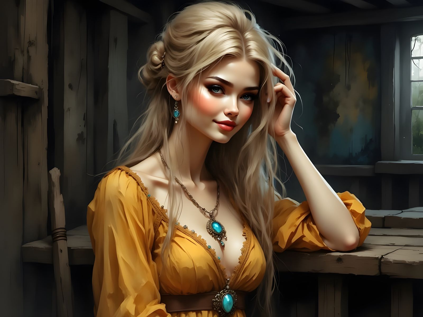 Norse Goddess in Tavern, Impressionistic Portrait