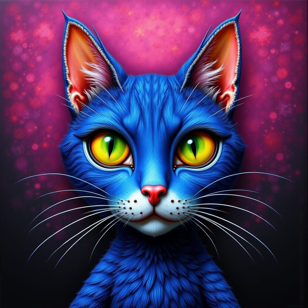 Surrealist Blue Cat in Vibrant Ombre Gradient