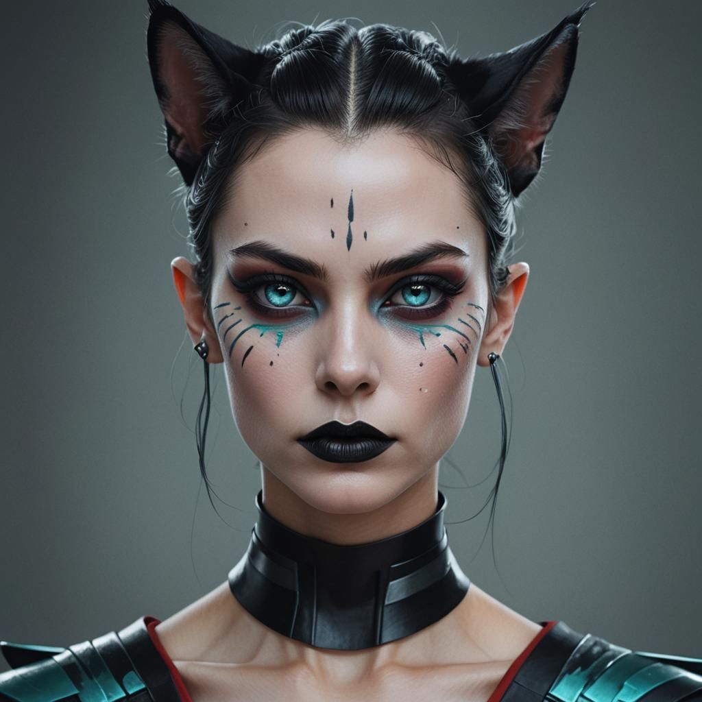 Androgynous Humanoid Portrait with Neon Eyes, Fantasy Art