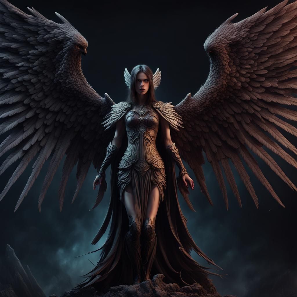 Winged Dark Angel in Detailed Matte Painting