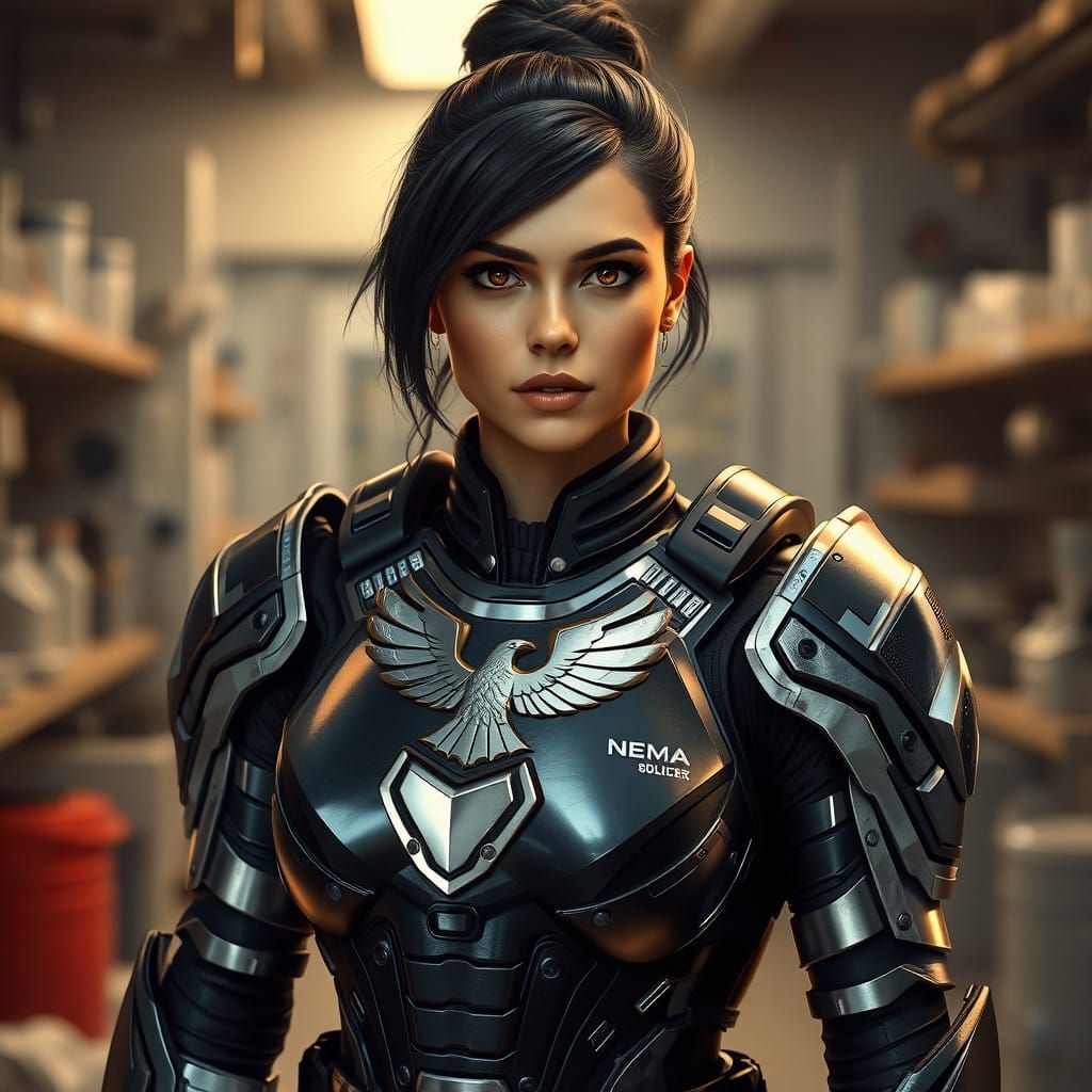 Cyberpunk Soldier in Lab Setting, Ironman-Inspired Armor