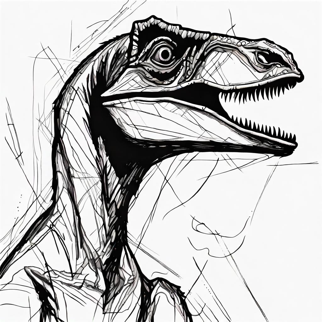 Abstract Velociraptor Continuous Line Art