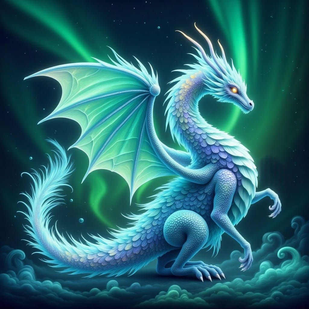 Ethereal Aurora Dragon in Vibrant Fantasy Style