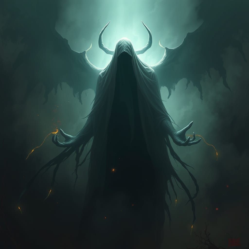 Dark Figure in Mystical Sci-Fi Ambiance