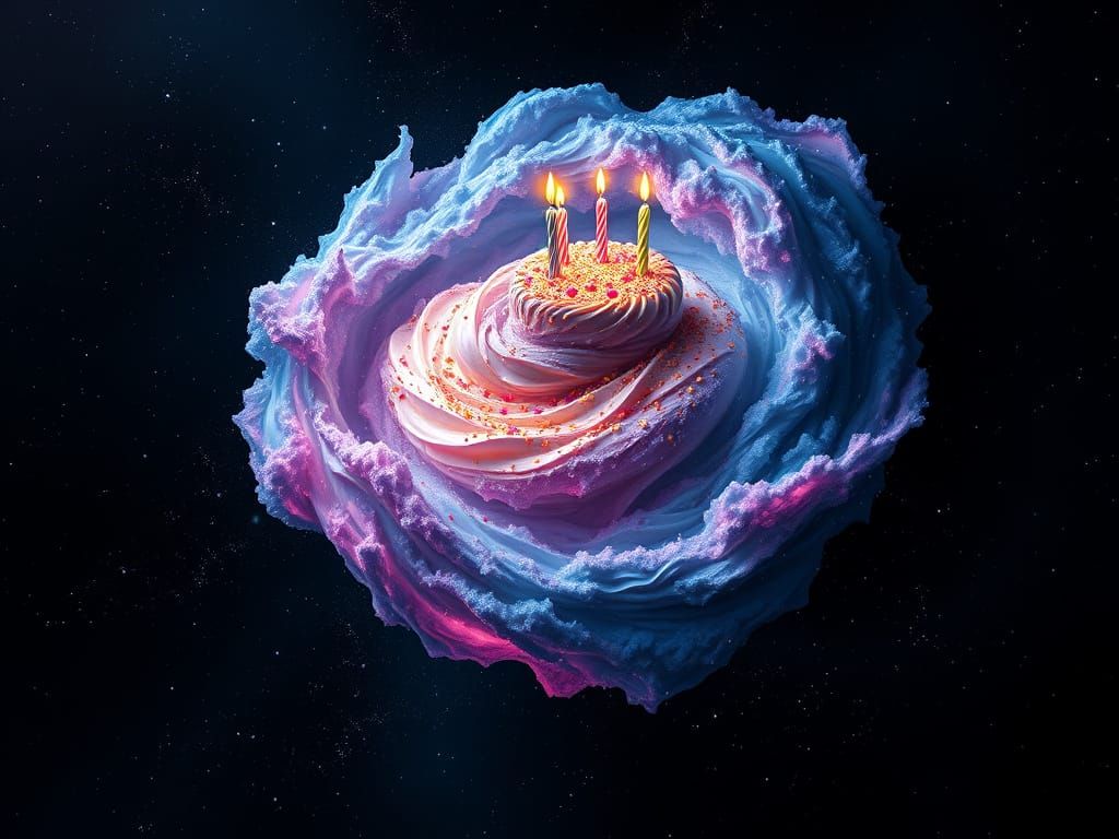 Cosmic Birthday Cake Nebula in Hyperrealistic Surrealism