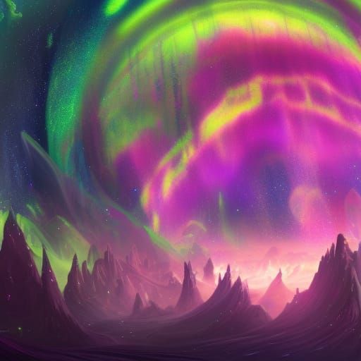 Fantasy Starry Sky with Neon Aurora Lights