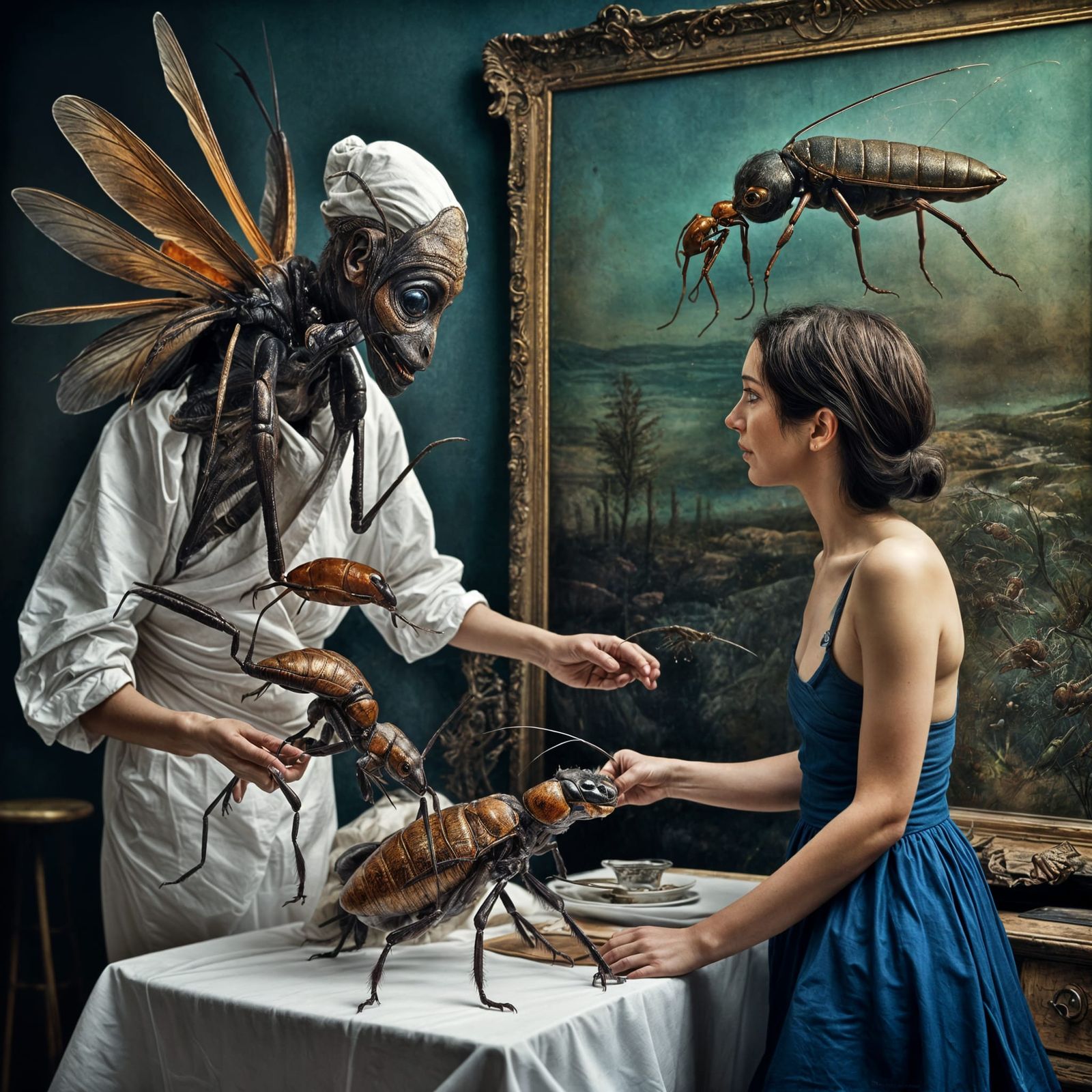 Exotic Aliens Share a Meal: Hyperrealistic 8K Render