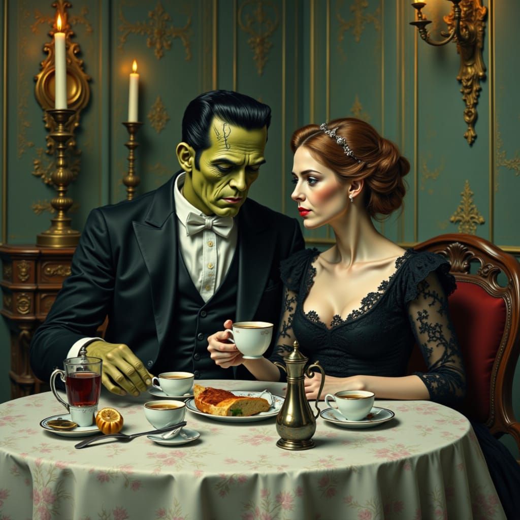 Mary Shelley Shares Tea With Frankenstein Monster