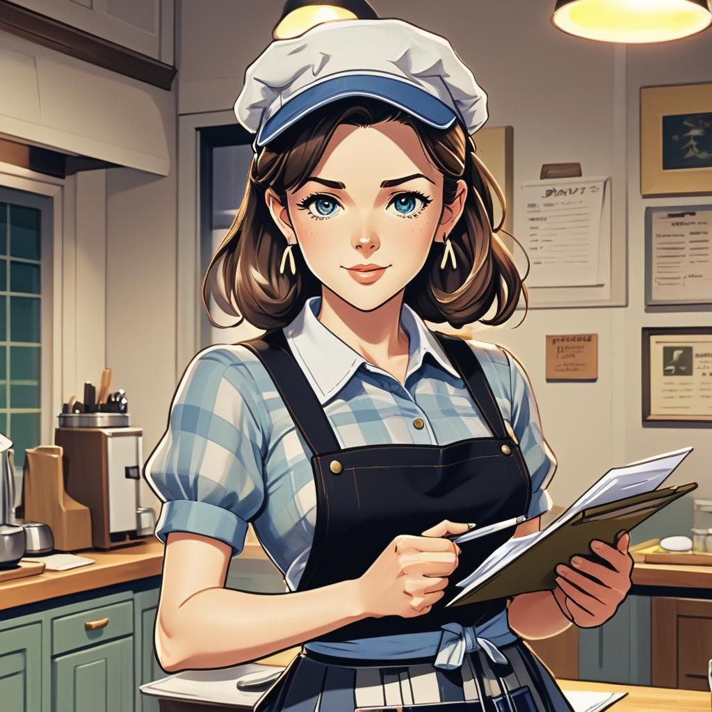 Anime Diner Waitress in Studio Trigger Style