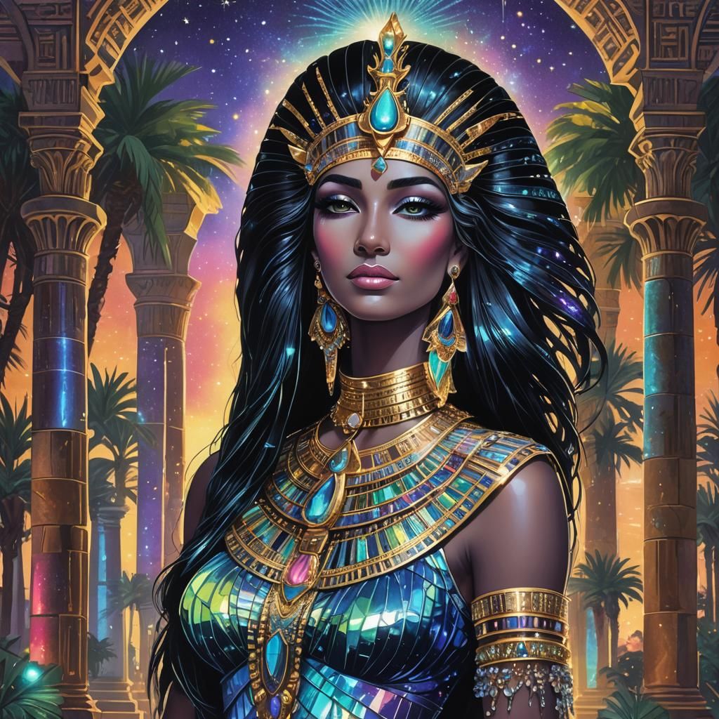 Egyptian Queen Silhouette with Blacklight Effects