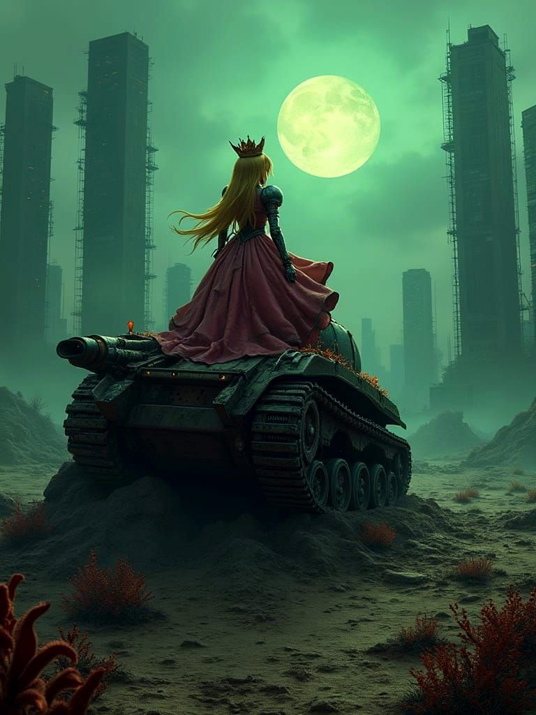 Warrior Queen Peach in Post-Apocalyptic Cyberpunk Realm