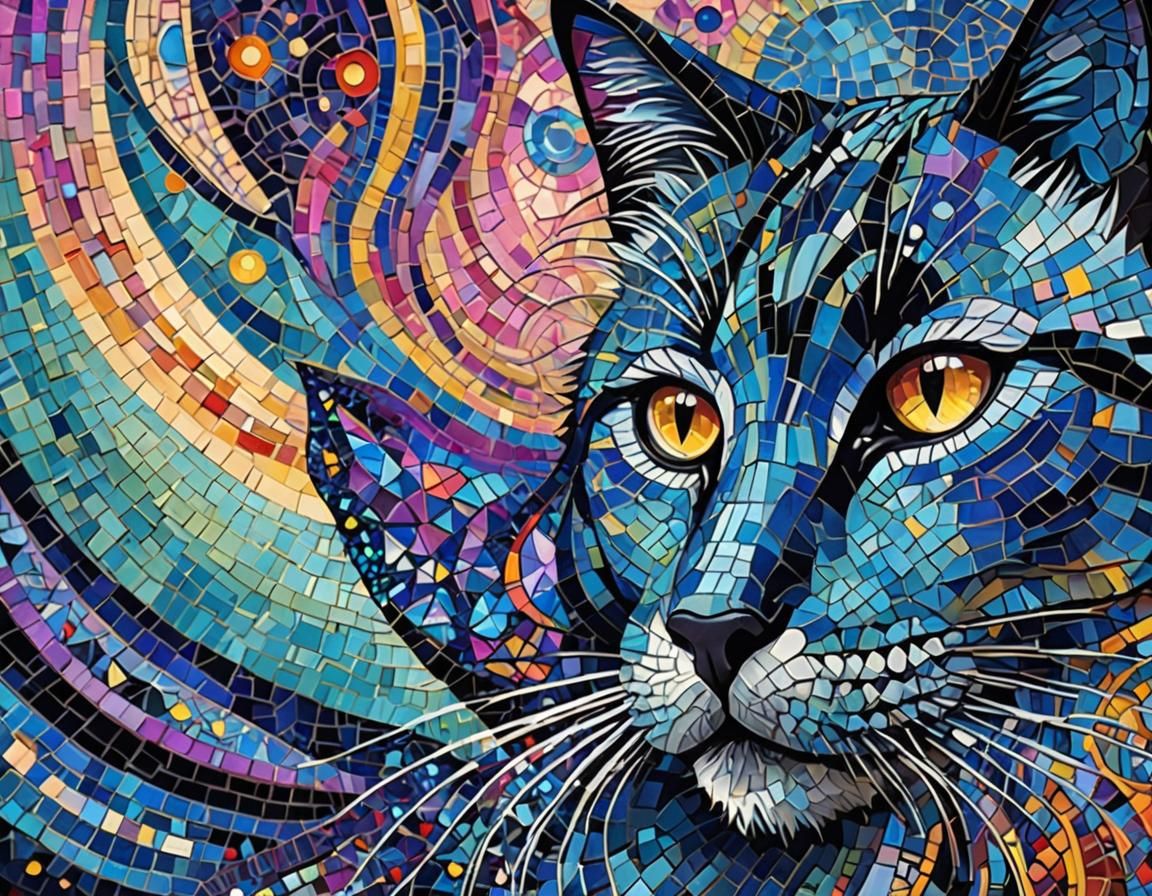 Mosaic Cat: Psychedelic Bohemian Surrealism