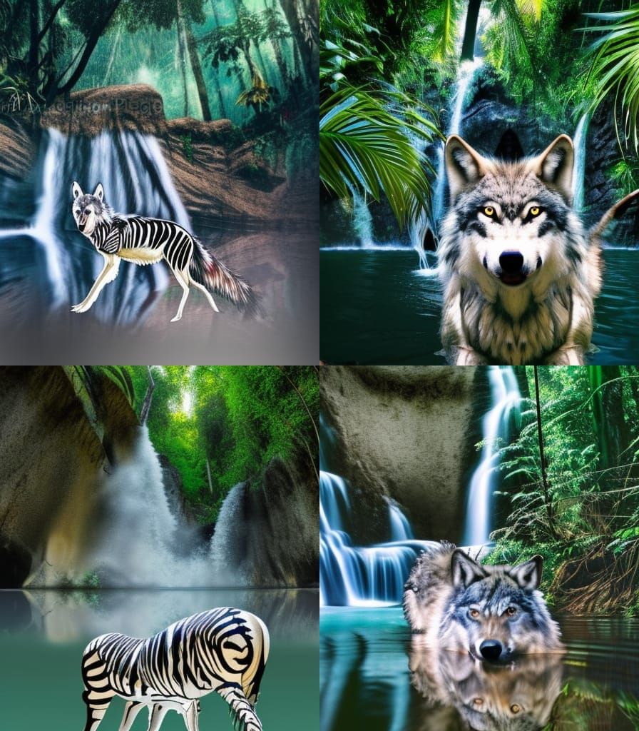 Wolf Zebra Hybrid Swimming in Jungle Paradise