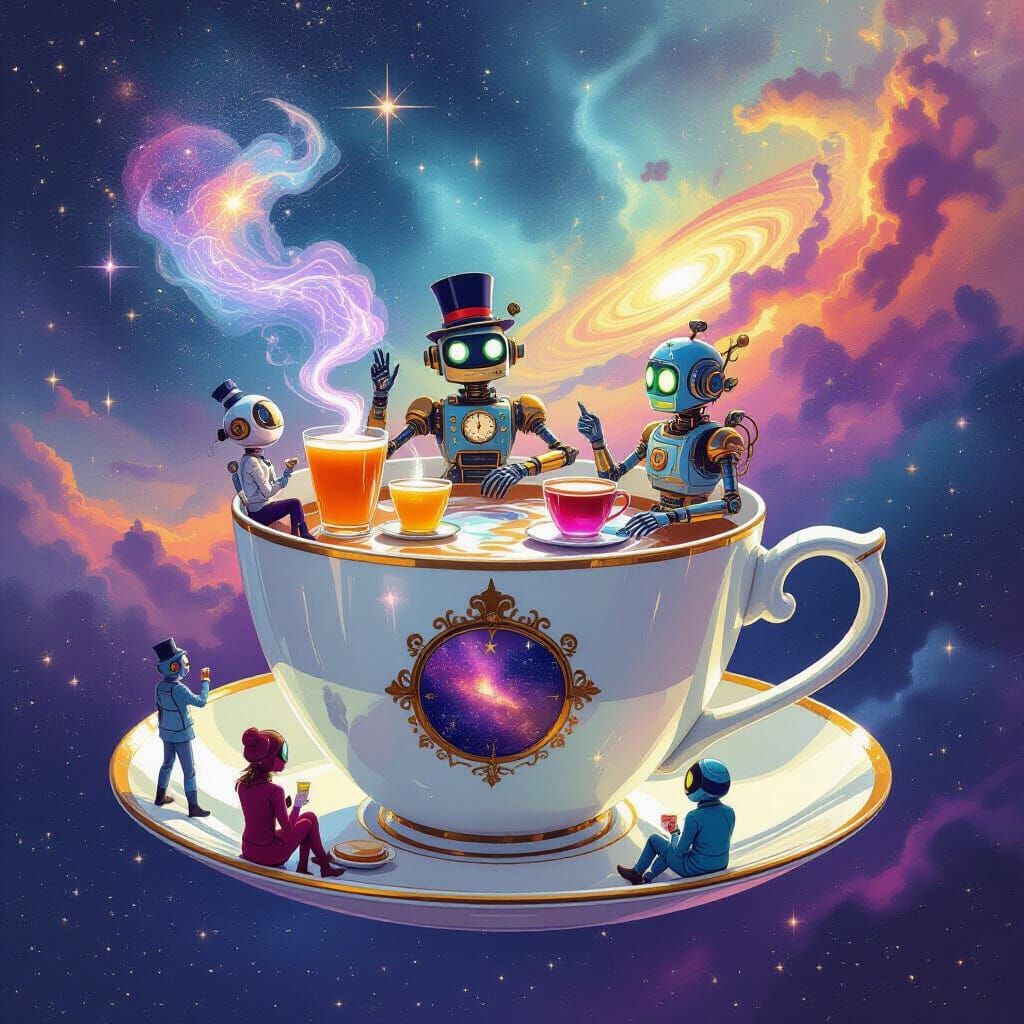 Surreal Cosmic Cafe on Floating Teacup