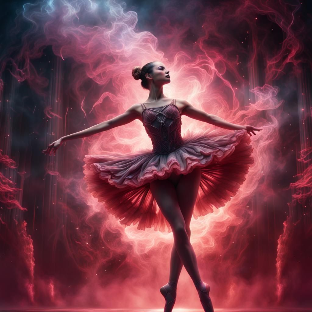Cybernetic Ballerina on Starscape Stage in Digital Art