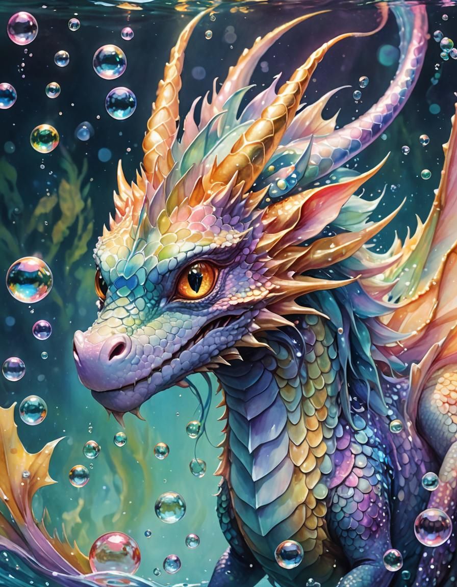 Pastel Iridescent Dragon in Watercolor Anime Art