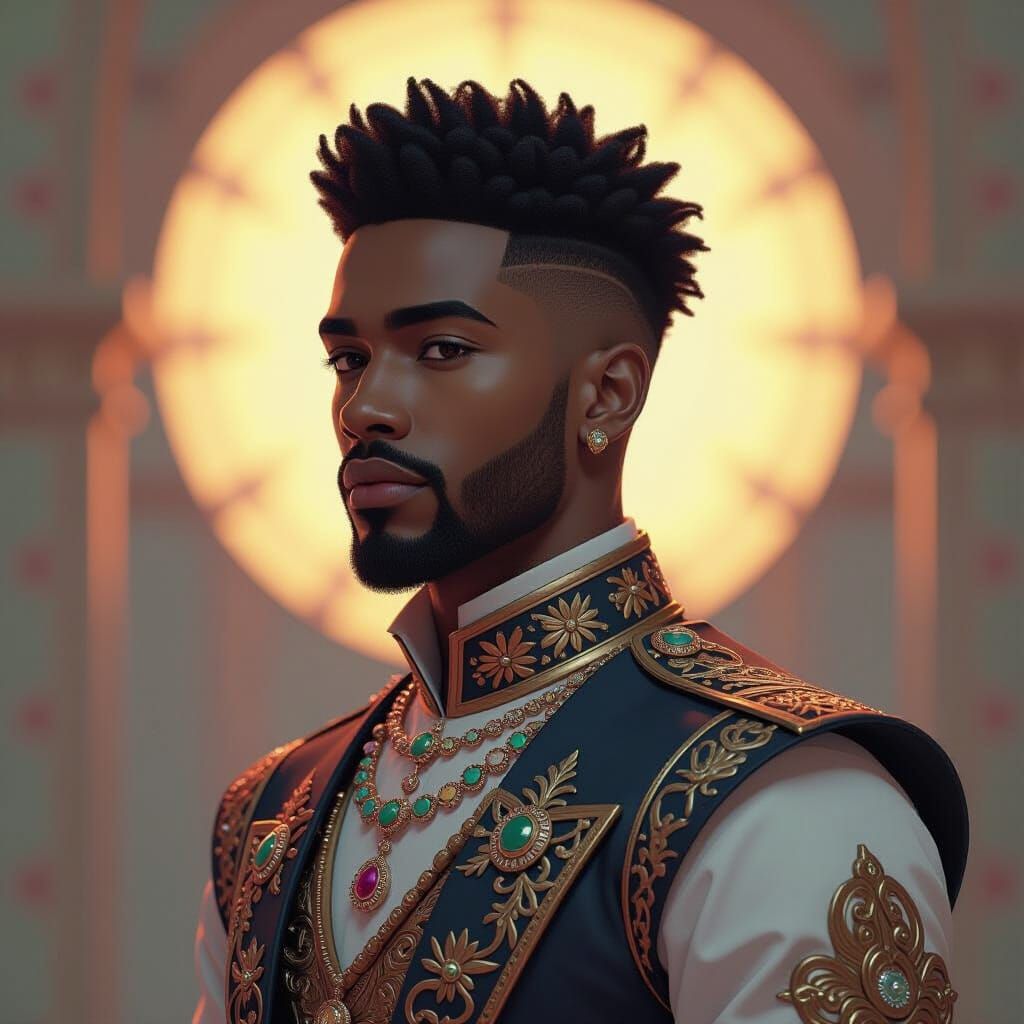 Dramatic Portrait of African American Man in 3D Anime Style