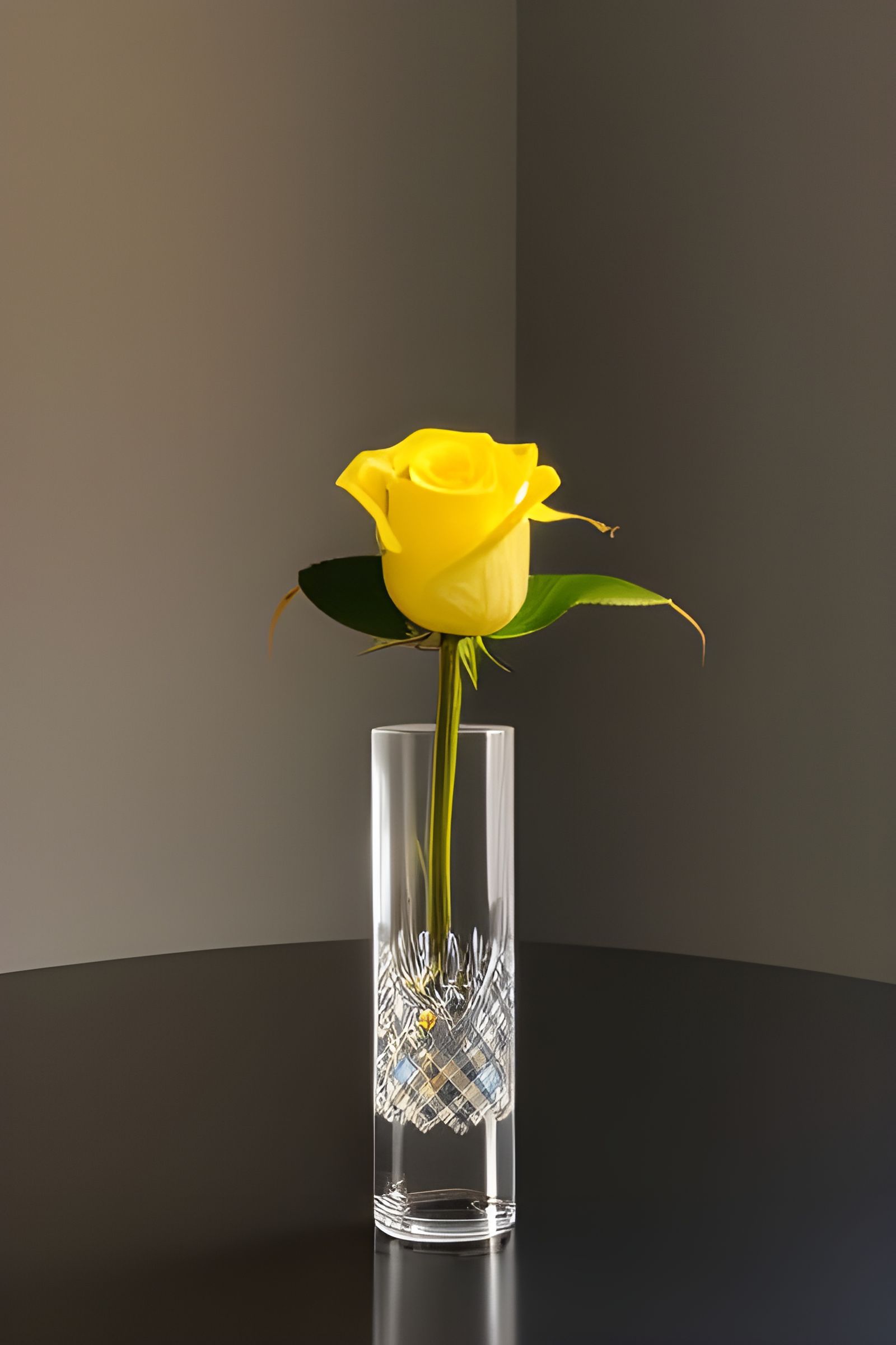 Yellow Rose in Crystal Vase