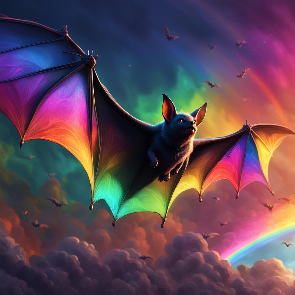 Rainbow Bat in Digital Oil Painting Style
