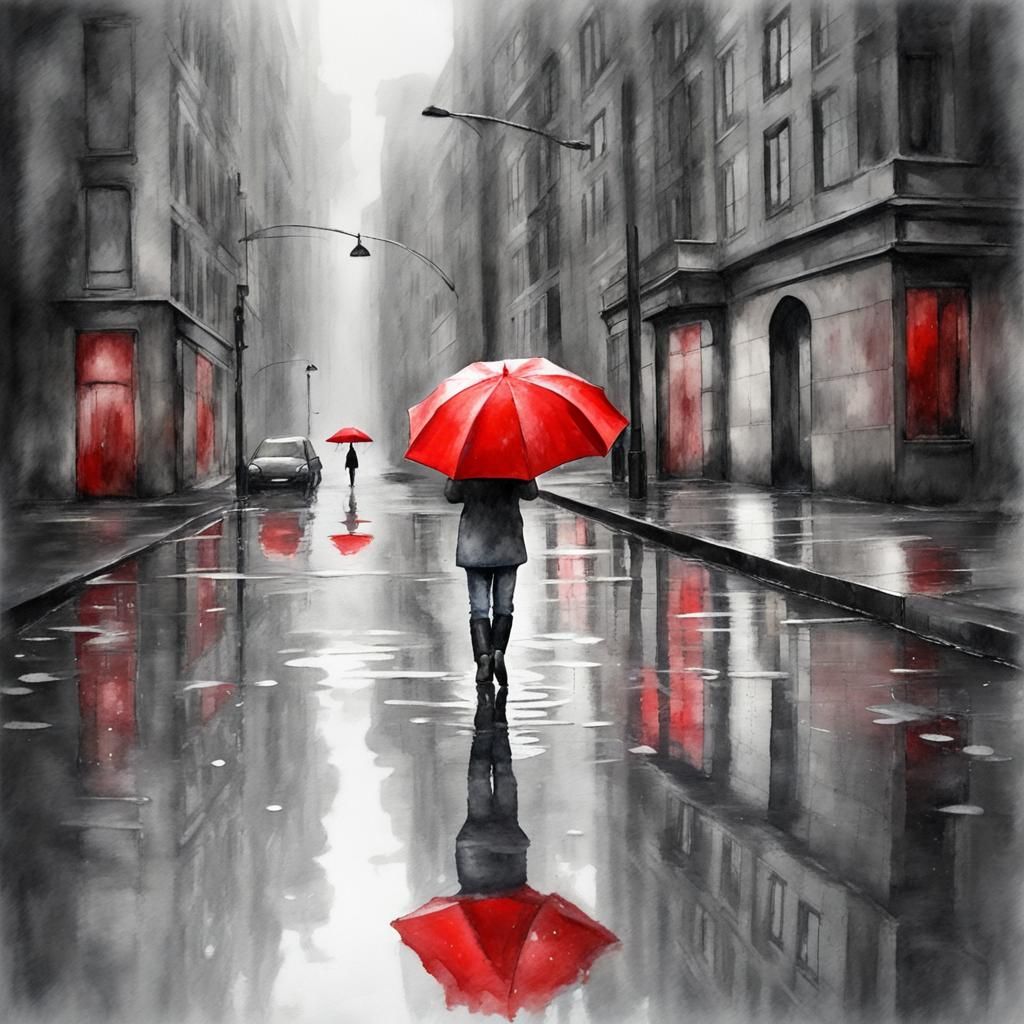 Melancholy Rainy Day Cityscape in Watercolor