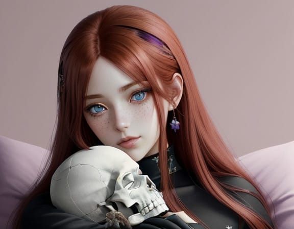 Serene Anime Girl in Gothic Cushion Scene