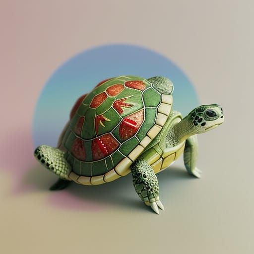 Surreal Turtle-Strawberry Hybrid in Soft, Pastel Colors