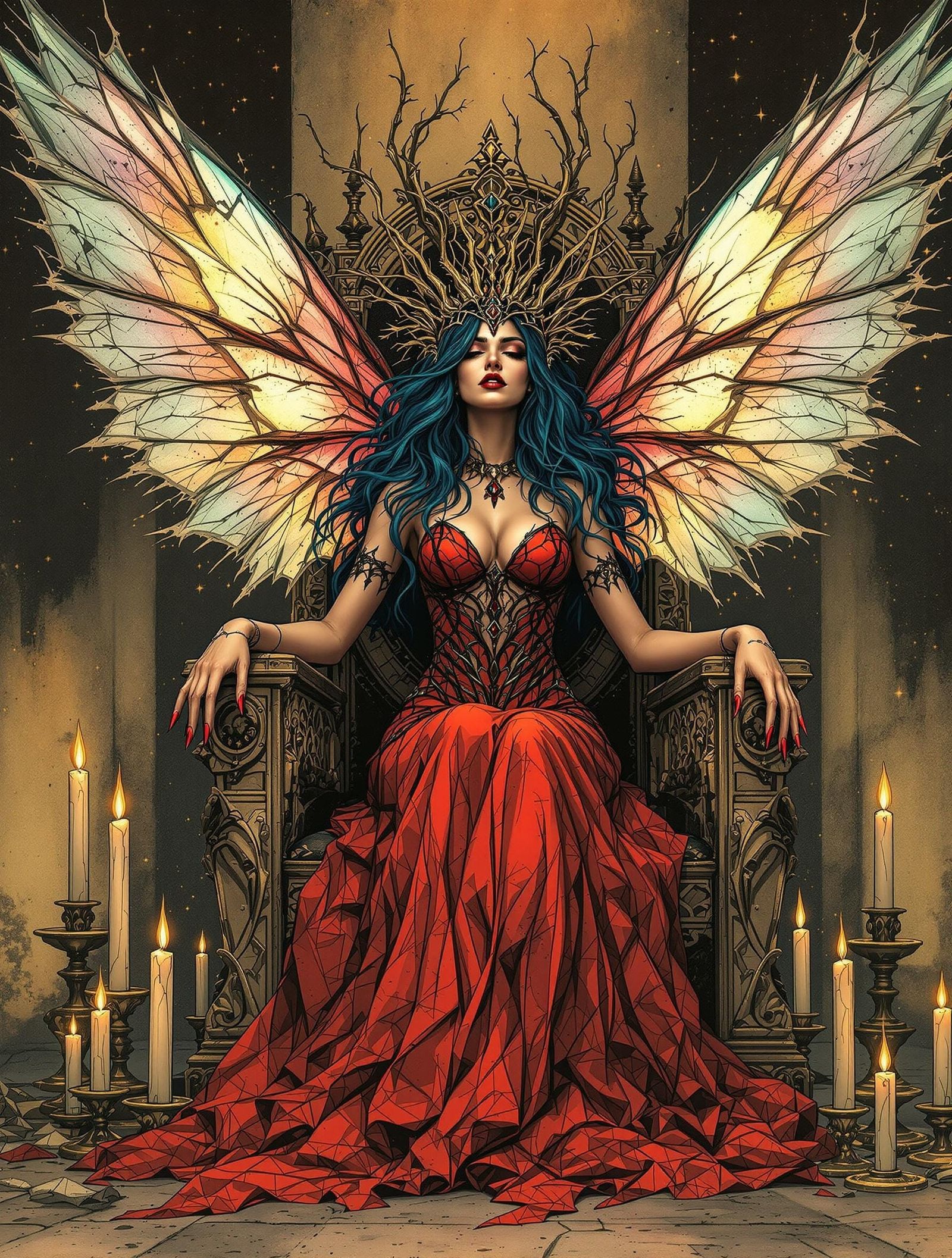 Fairy Queen of the Thorn Court in Dark Gothic Art