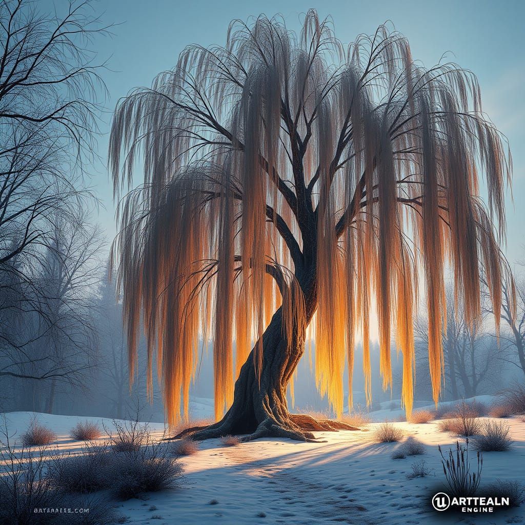 Winter Willow Tree in Vibrant Fantasy Colors