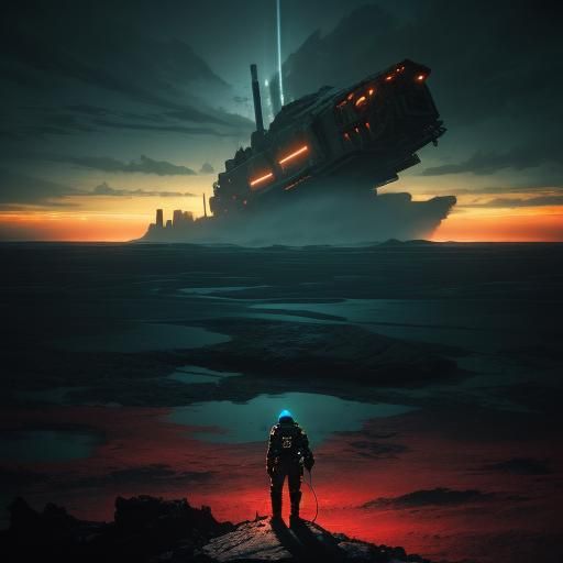 Astronaut on Barren Cliff in Sci-Fi Wasteland