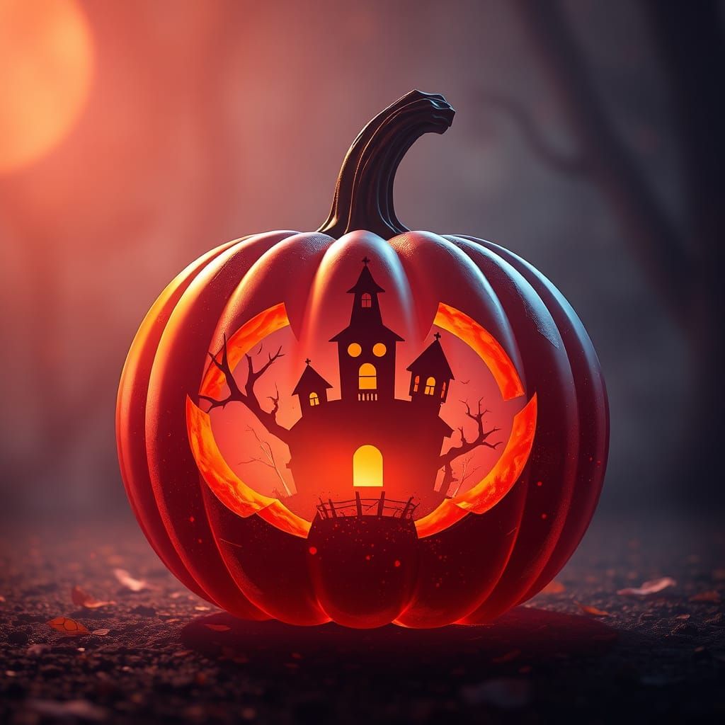 Halloween Pumpkin Silhouette with Fantasy Theme