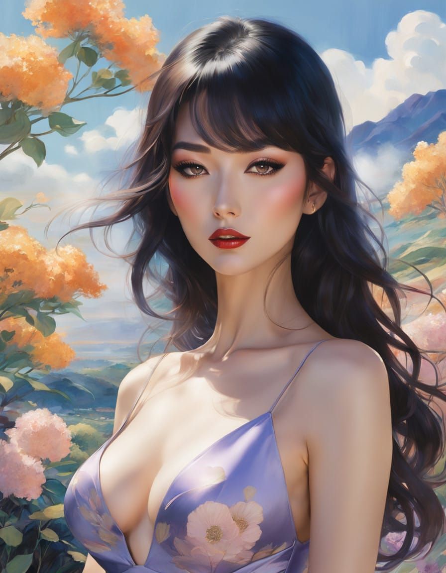 Curvy Latina Goddess in Dreamy Impressionistic Landscape