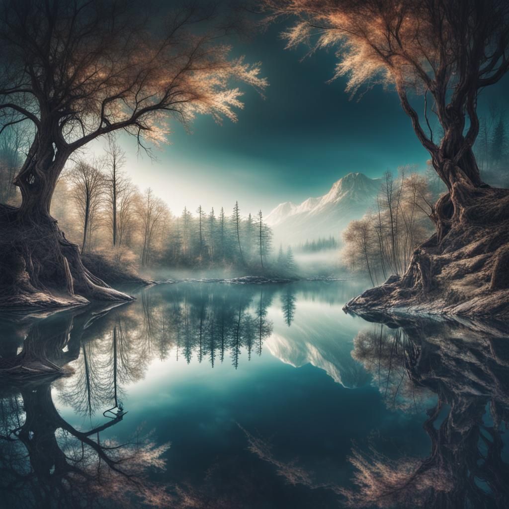 Double Exposure Fantasy Lake in High Definition