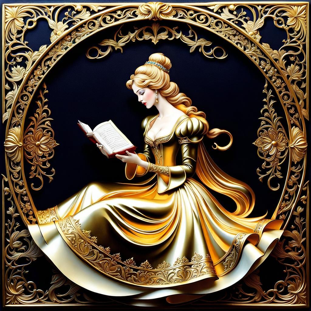 Cinderella Reading a Book, Book Art By Kinuko Y. Craft