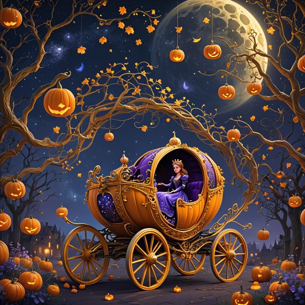 Fantasy Princess in Pumpkin Carriage, Digital Concept Art