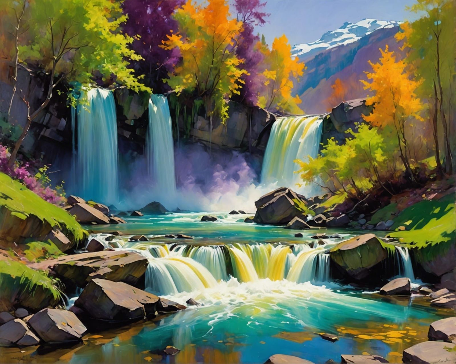 Epic Oil Painting of Mystical Waterfalls