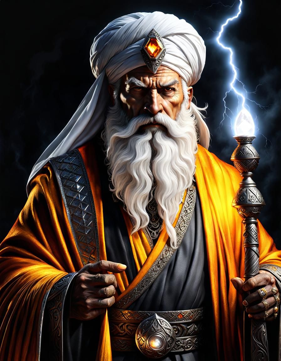 Sinister Dwarven Wizard with Lightning Wand, HDR