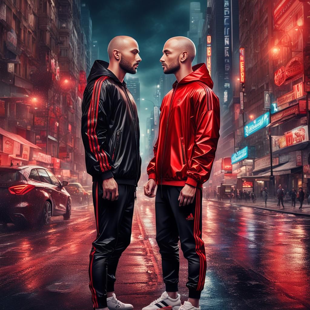 Passionate Kiss Between Men in Shiny Adidas Outfits