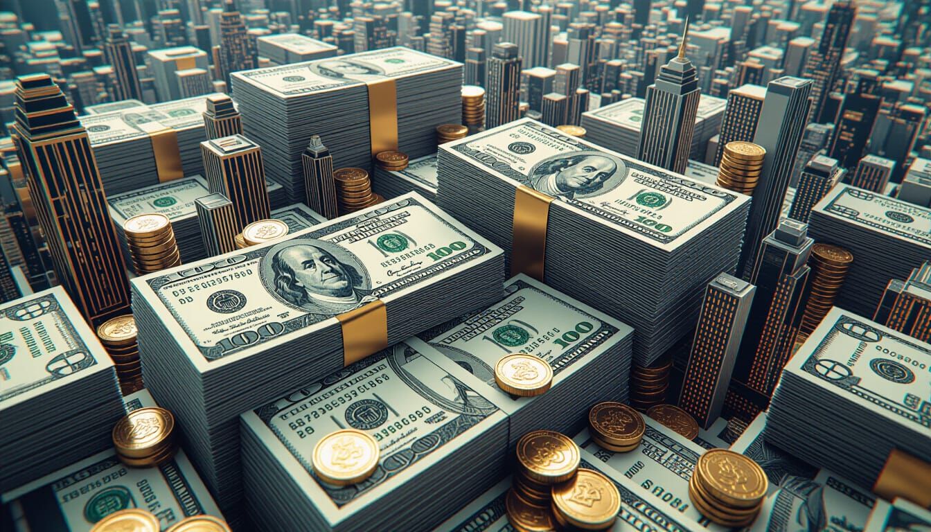 Money Cityscape: Coins & Bills Create Surreal Landscape