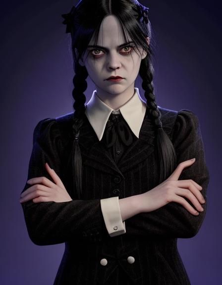Wednesday Addams Portrait in The Addams Family Style