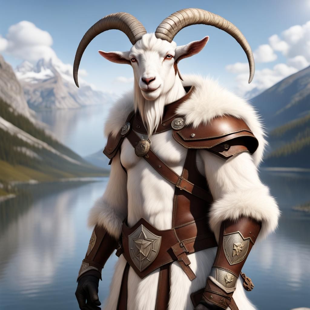 Anthropomorphic Goat Warrior with Morningstar and Shield