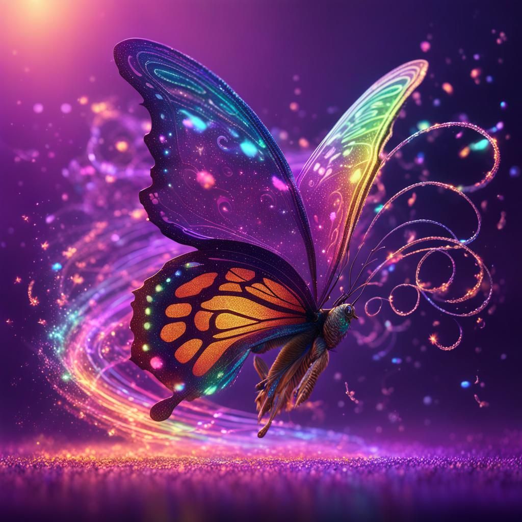 Neon Butterfly Wind Art with Rainbow Glitter