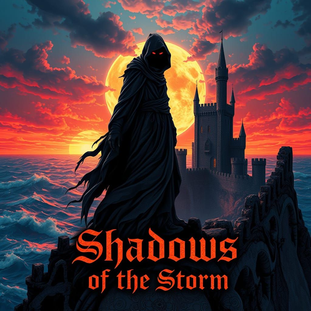 Lone Figure Overlooking Stormy Sea in Fractal Style