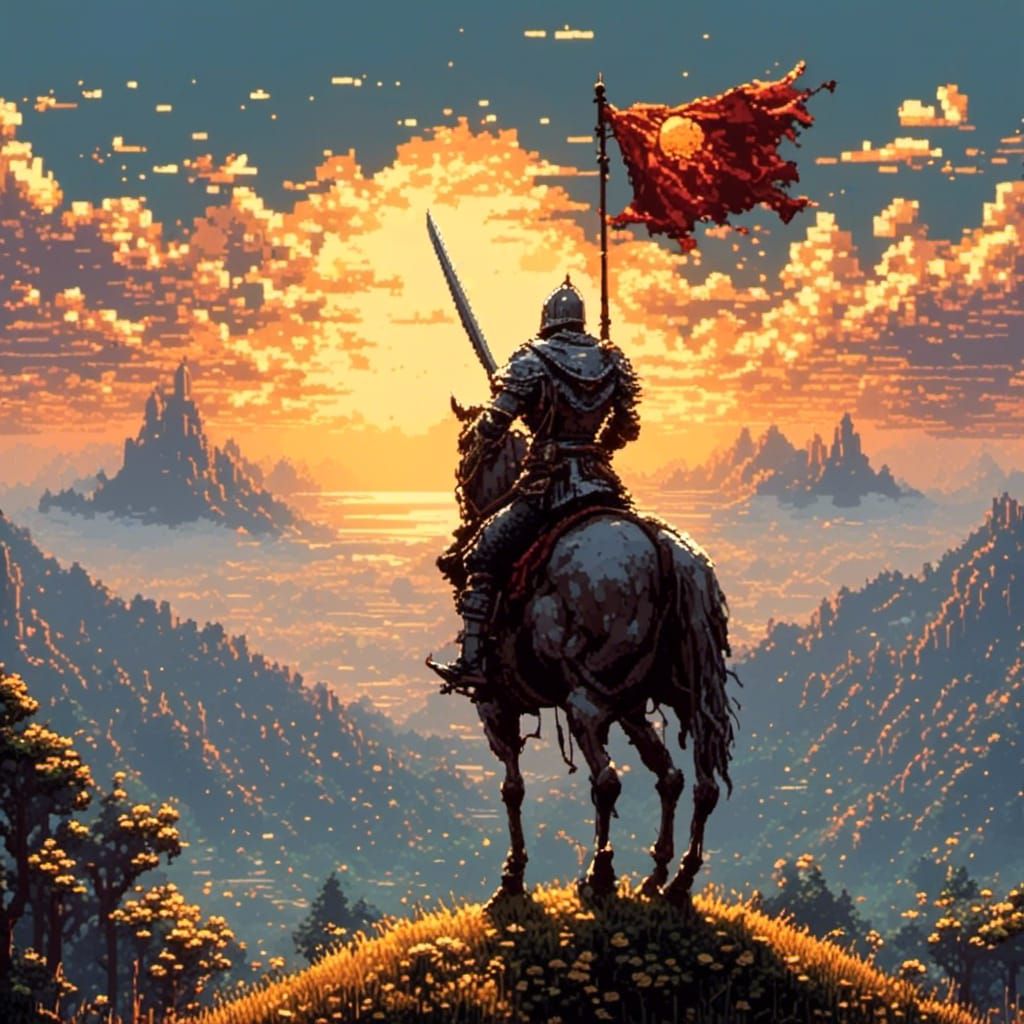 Knight Praising the Sun in Pixel Art Style